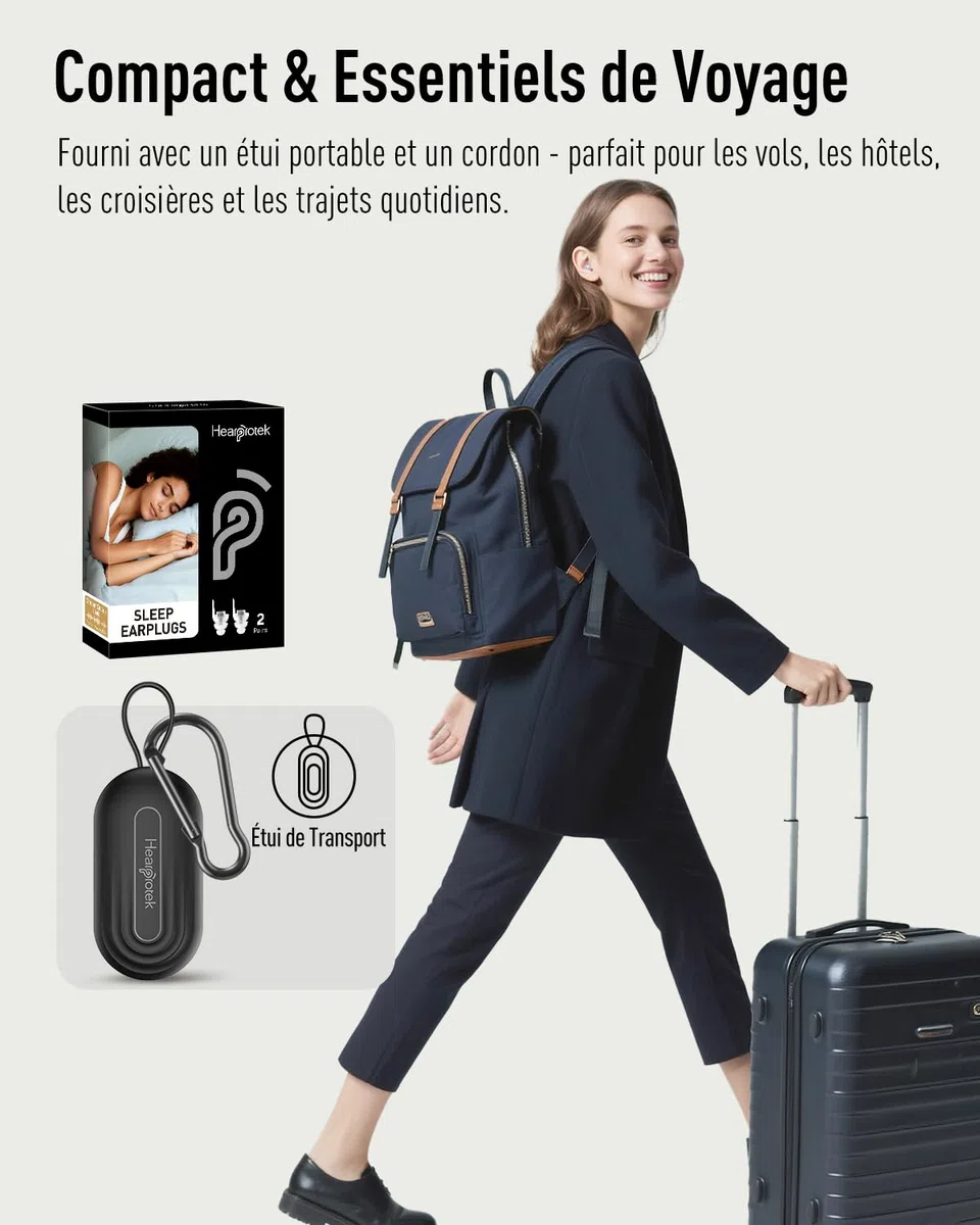 Hearprotek 2paires Bouchon d'oreille pour dormir,36dB bouchons doreilles sommeil anti bruit ronflement-Réutilisables et confortables protection bouchons d'oreilles concert moto avion-Noir & Pourpre