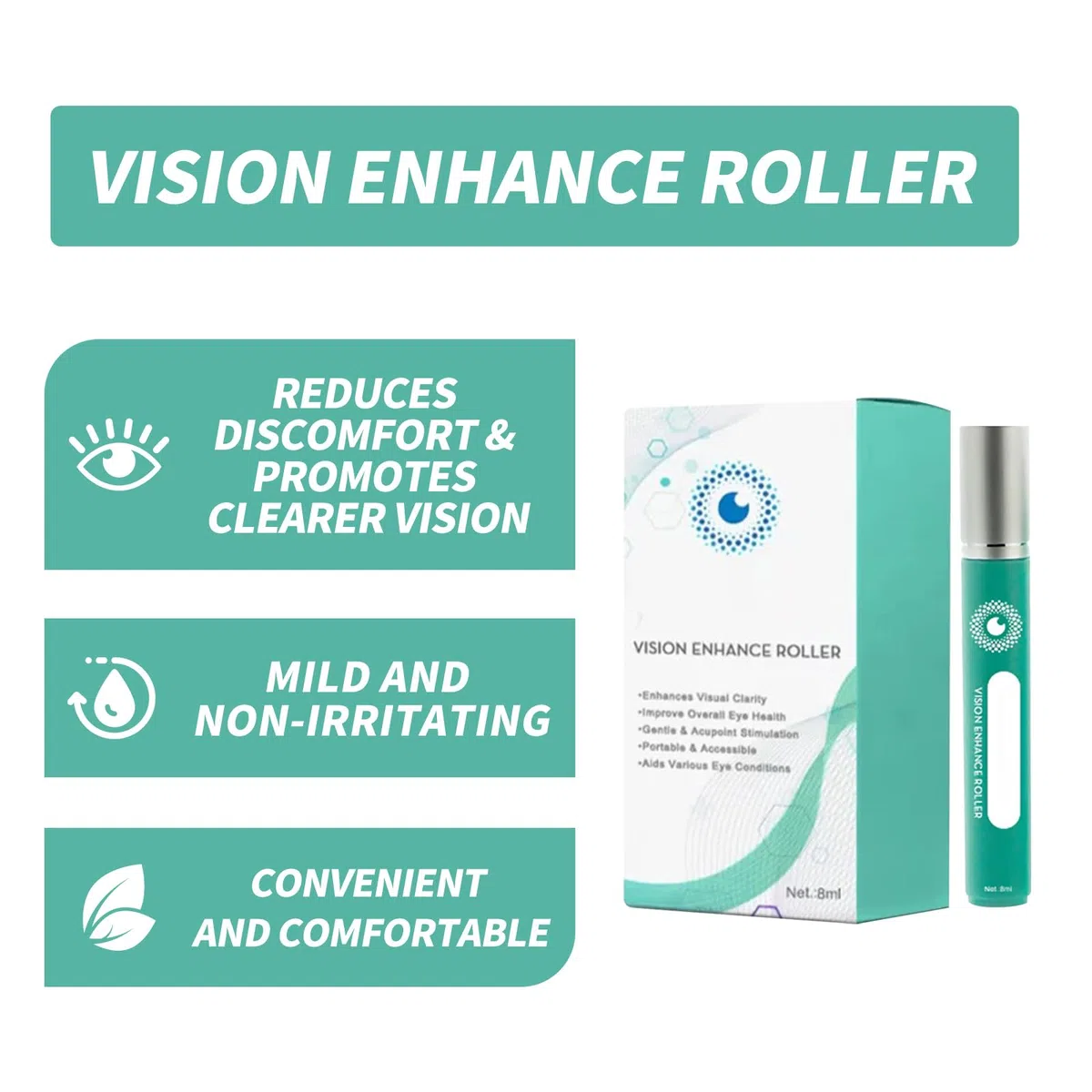 Vision Enhance Roller, Lot de 2 rouleaux de massage pour les yeux fatigués, gonflements et cernes, soulage la fatigue oculaire et améliore la clarté visuelle