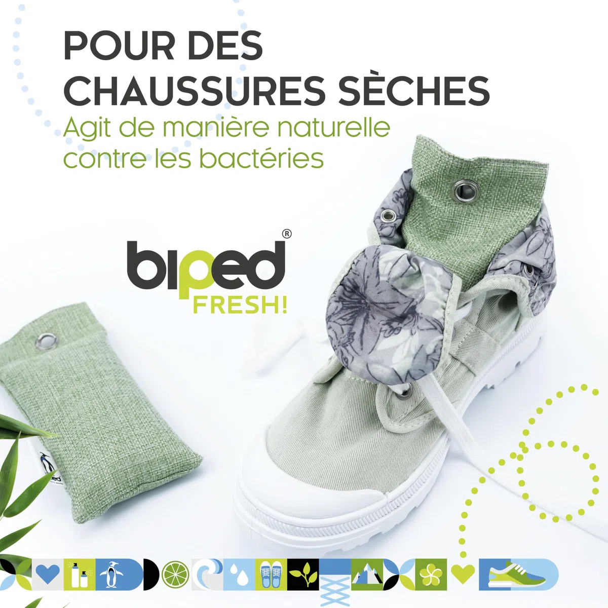 biped FRESH ! Cale-pieds avec charbon actif de bambou contre les odeurs de pieds - Sécheur de chaussures naturel - Désodorisant pour chaussures à l'odeur désagréable z2811(4 pièces, vert)