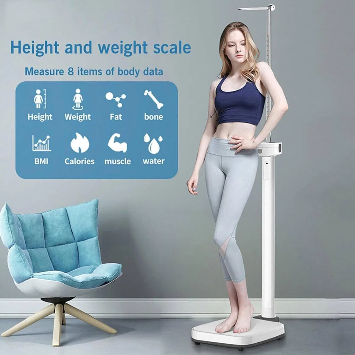 Balance médicale numérique, balance professionnelle pour médecin, balance de taille et de poids à ultrasons avec écran LCD, instrument de mesure automatique de la graisse corporelle