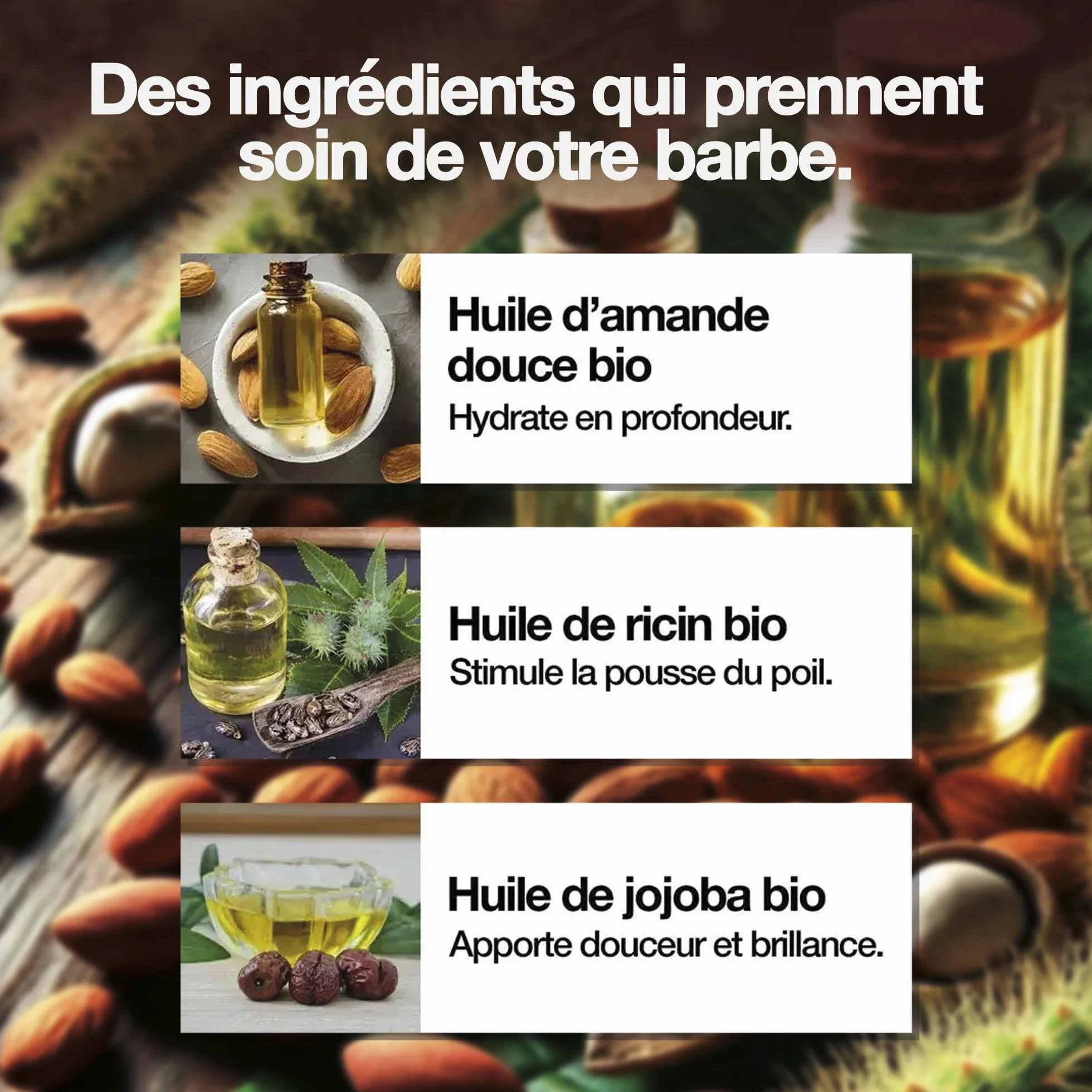 Sapiens Huile Barbe Homme 50 ml - Fabriquée en France et Certifiée Bio - Huile de Ricin Barbe - Adoucit la Barbe, Hydrate et Favorise la Pousse - Soin Barbe Homme