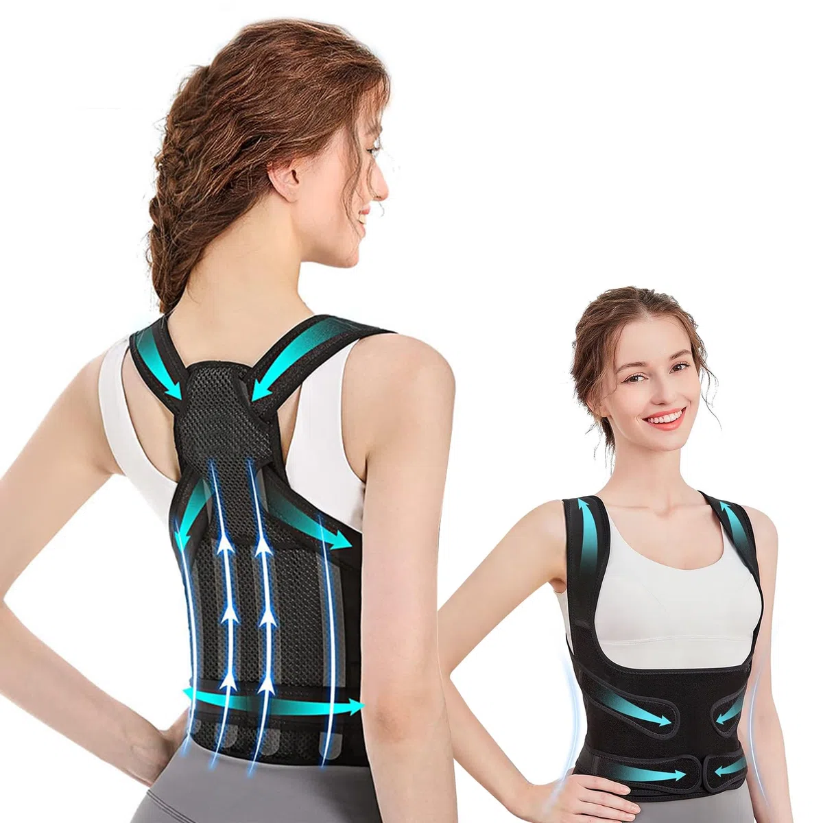Zikenis Correcteur de Posture, correcteur de posture pour femmes et hommes, ceinture de soutien dorsal réglable, correcteur de soutien dorsal, pour soulager les maux de dos et la cyphose (Noir, L)