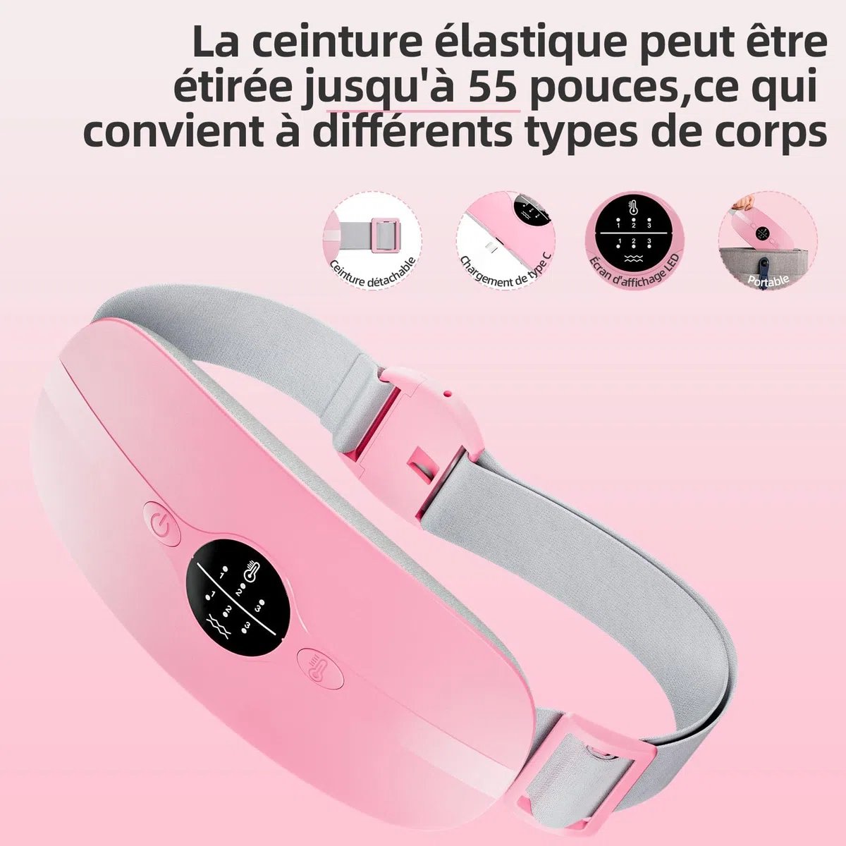 Coussin Chauffant Menstruel, Ceinture Chauffante Ventre Coussin de Massage Chauffant, 3 Niveaux de Température 3 Modes de Massage pour Soulage les Douleurs Abdominales Menstruelles (Rose)