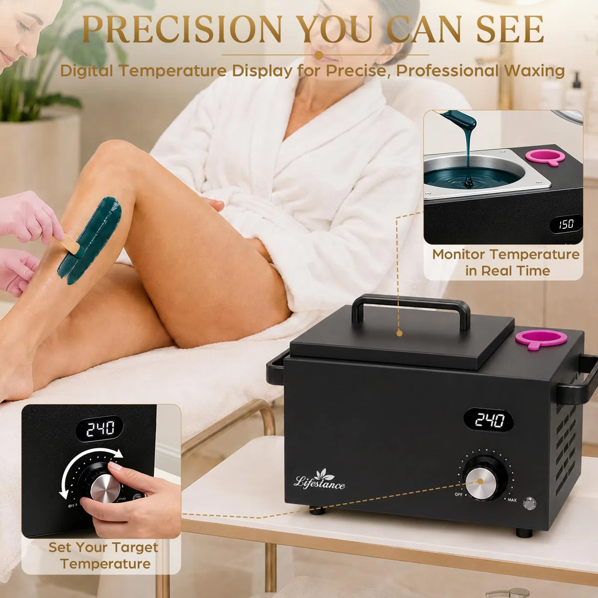 Chauffe-cire portable pour épilation indolore : chauffe-cire professionnel avec température réglable, idéal pour le visage, le corps et l'utilisation en salon pour homme et femme (noir)