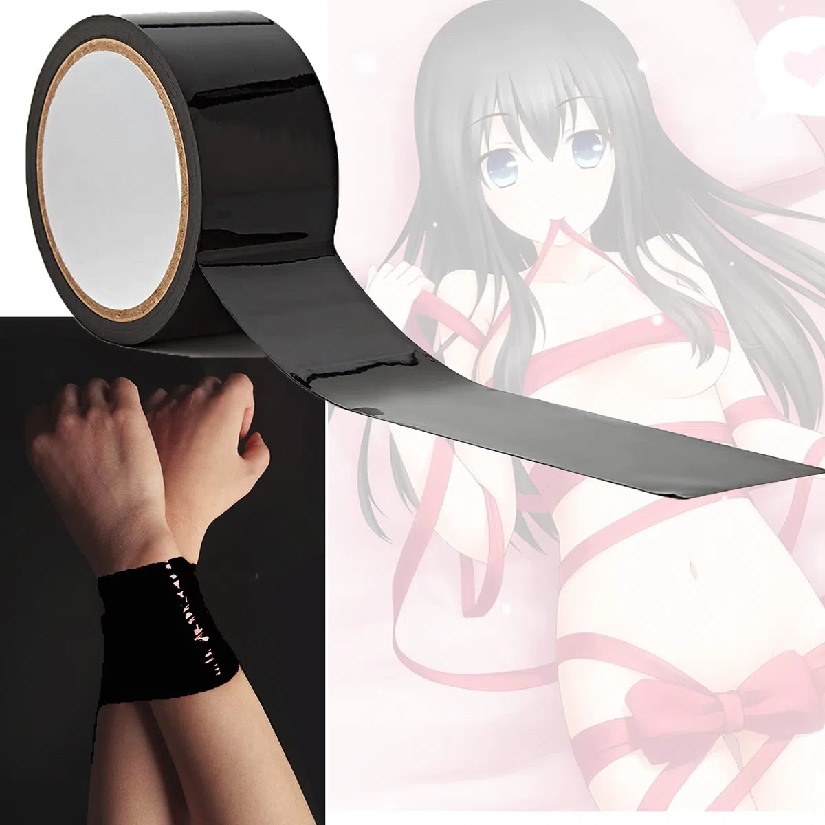 Aïe ! - Bondage Tape 20m de long - 5cm de large 3PC Design Tape sans statique, Bande de bondage SM polyvalente pour les jeux sexuels couples femmes hommes (2Noir 1Rouge)