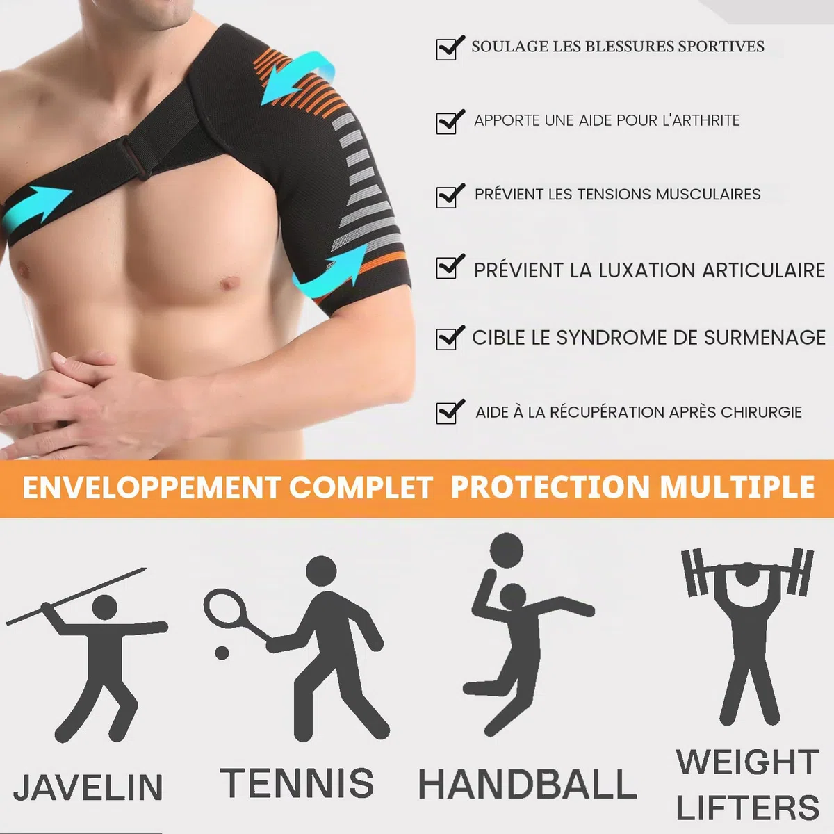 Jorun Epauliere Tendinite Epaule pour Hommes & Femme - Réglable Attelle Epaule pour Tendinite Epaule,Luxation et Blessure Articulaire(Couleur Orange,L/XL)