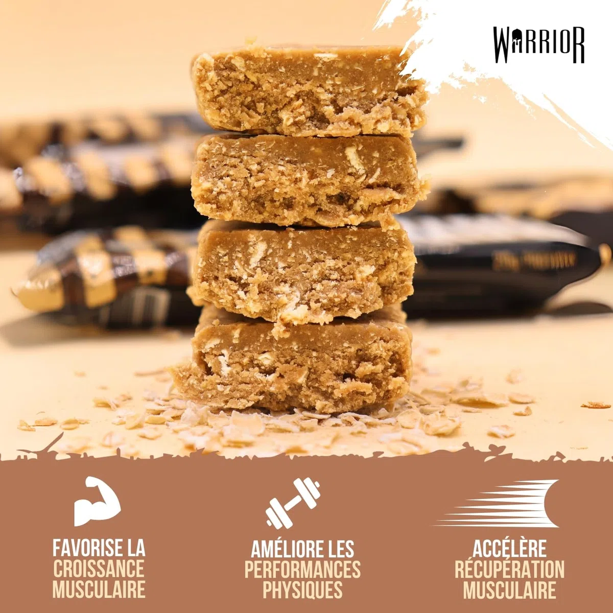 Warrior Raw Barre Protéinée 12 x 75 g – Barre Proteine Flocons d'Avoine, Barre Cereales Proteine Riche en Fibres, Barre Protéinée Naturelle avec Prébiotiques – Cookies & Crème