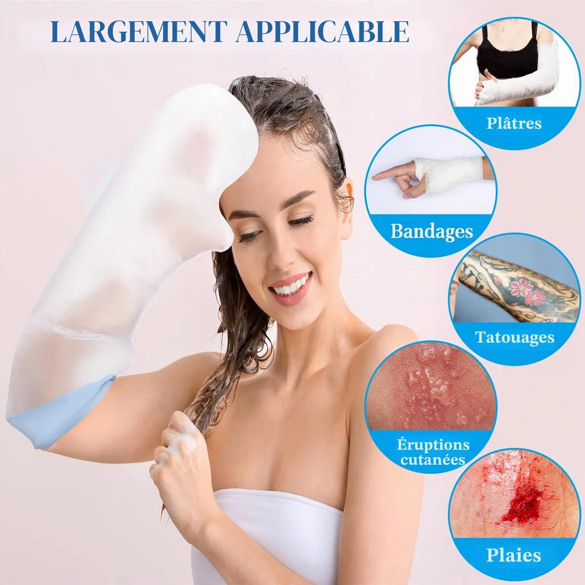 Fasola Protège Plâtre Bras pour Douche et Piscine, Protection Etanche pour Platre Bras Adulte, Réutilisable Sac de Protection Bras Platre, Maintenir le Bandage au Sec