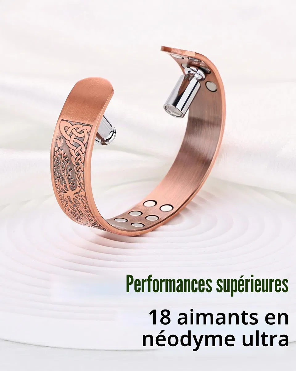 MagEnergy Bracelet en cuivre pour homme, bracelet magnétique avec 18 aimants, cuivre massif 99,99% pur, bracelet ajustable pour homme, idée cadeau (L'arbre de la vie), Eine Grösse, Cuivre