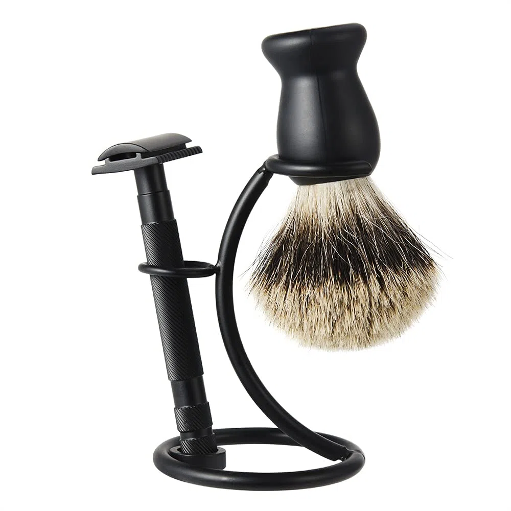 Support de Rasage Universel pour Rasoir et Blaireau, Porte-Brosse en Métal, Professionnel pour Hommes (Noir)
