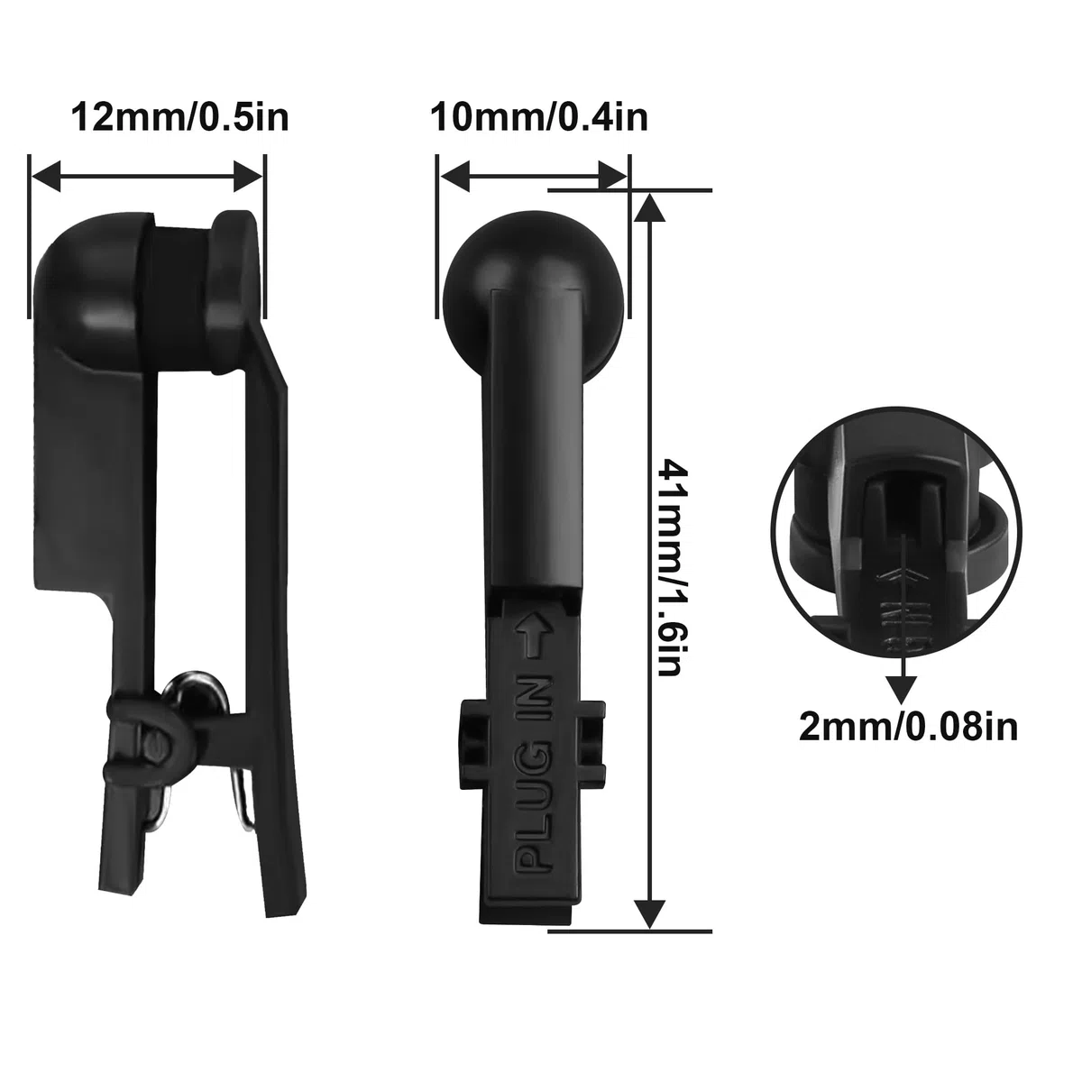 Lot de 4 électrodes à clip pour oreille en silicone avec connecteur universel à broche de 2,0 mm pour améliorer le sommeil, la récupération musculaire et la relaxation (Noir simple face)