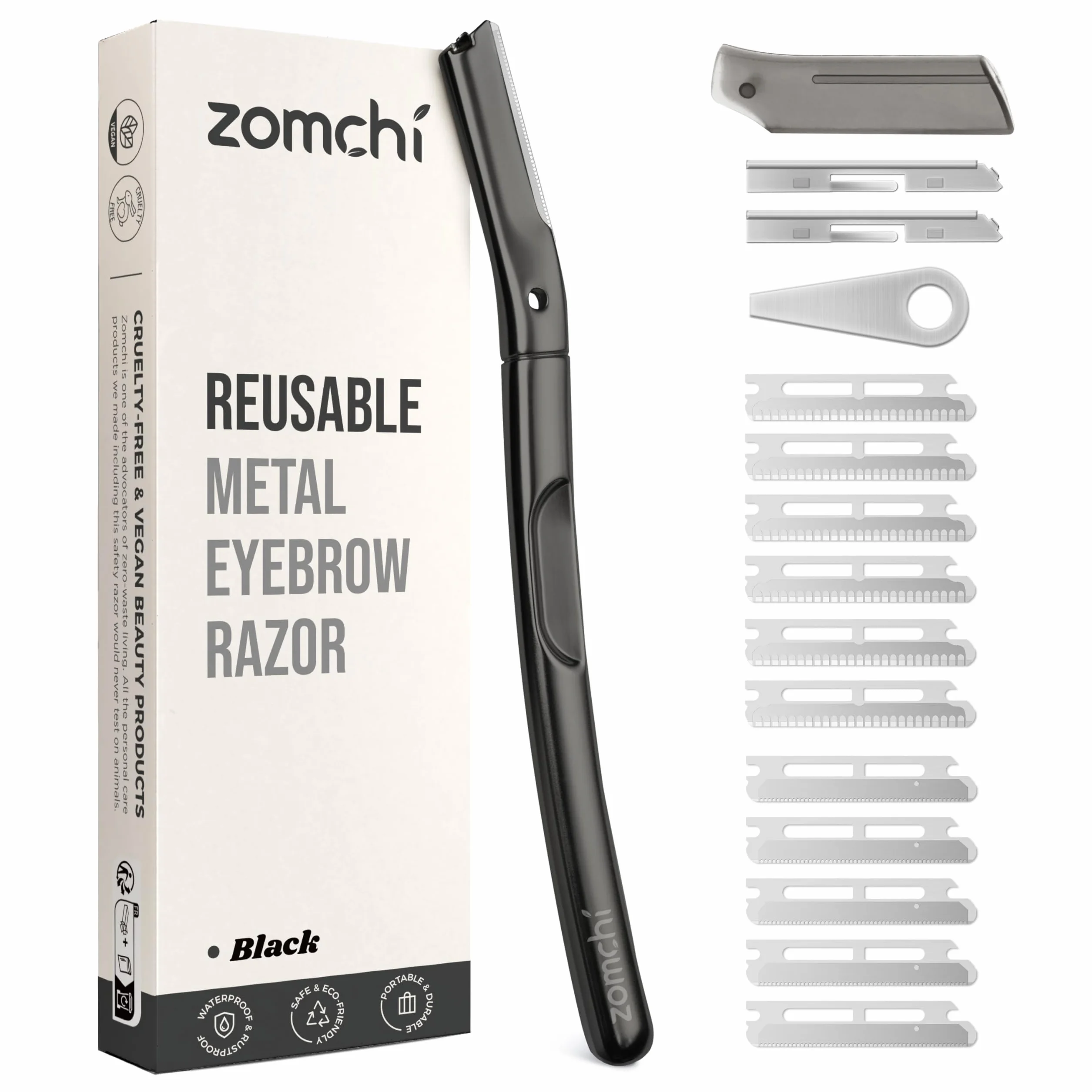 ZOMCHI Outil de dermaplaning pour le visage avec 11 lames de recharge,rasoir Dermaplane pour femme et homme,avec revêtement en silicone de précision,rasoir pour sourcils,rasoir pour le visage,Noir mat