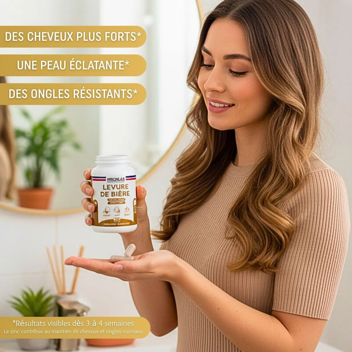 Levure de Bière Active - Pousse Cheveux - Haut Dosage 1640mg - Testé - Enrichi Vitamines & Minéraux - Complément alimentaire Peau & Ongles - 120 gélules/1 mois - Laboratoire Français MIRONLAB