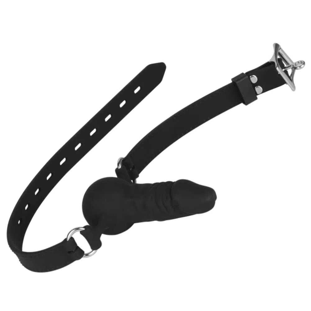 Gode SXOVO Gag Gode réaliste Bouche avec Boule Noir Silicone Noir Boule Pénis Réglable Bracelet SM Gode anus Masturbateur Sextoys