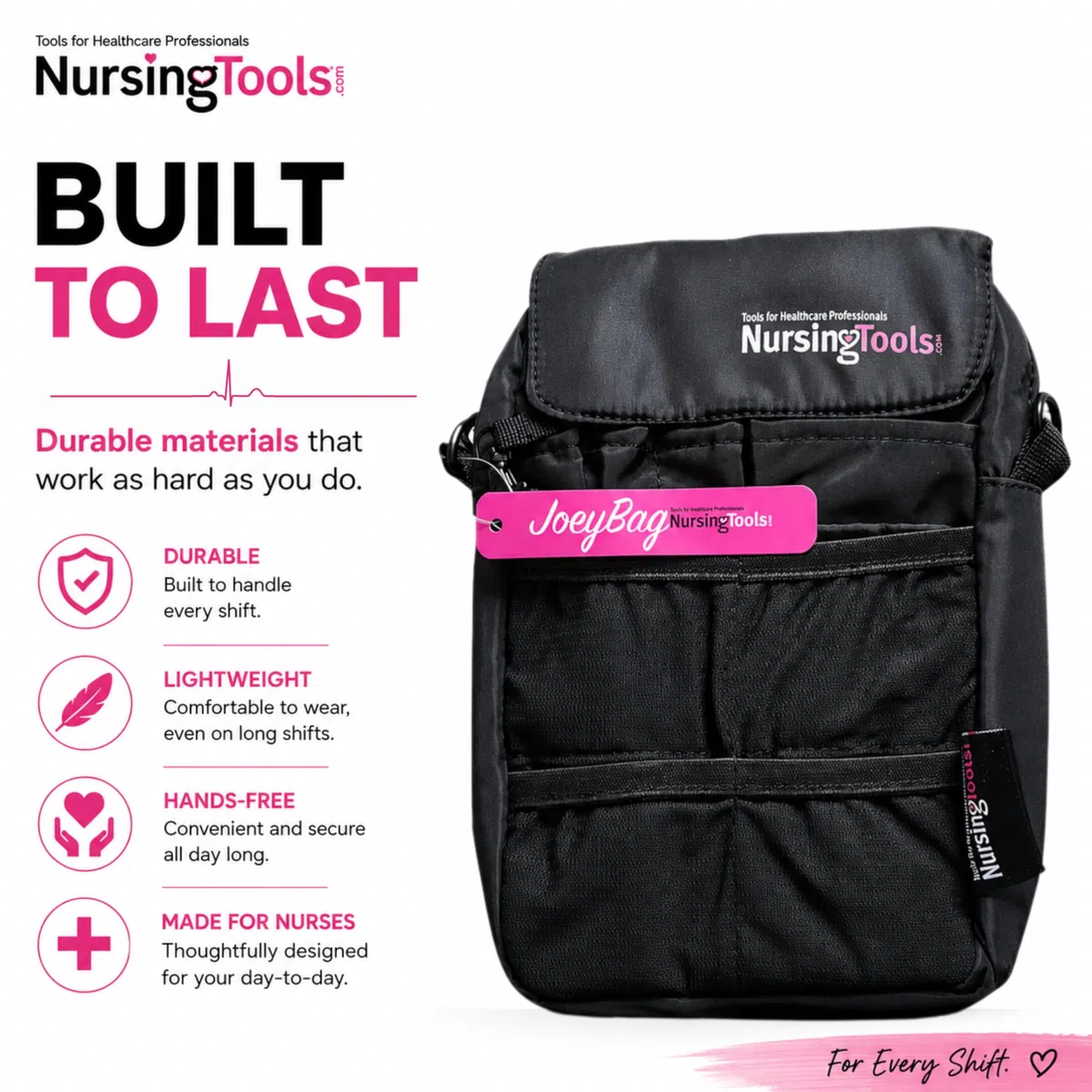 Joey Sac banane pour infirmière avec compartiments multiples pour étudiants, praticiens et professionnels de la santé (Noir)