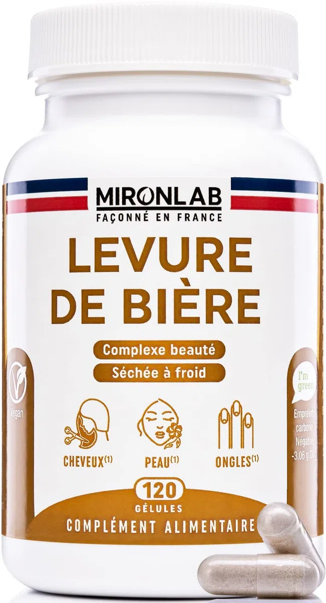 Levure de Bière Active - Pousse Cheveux - Haut Dosage 1640mg - Testé - Enrichi Vitamines & Minéraux - Complément alimentaire Peau & Ongles - 120 gélules/1 mois - Laboratoire Français MIRONLAB