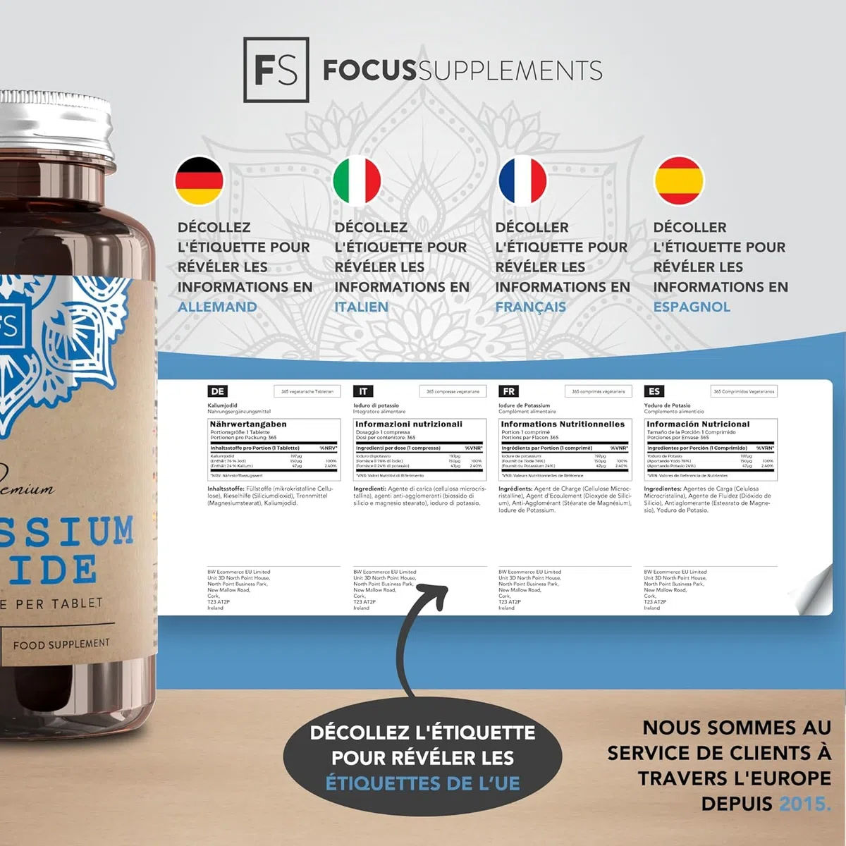 FS Iode de Potassium Supplément | 365 pastille de Potassium & Iode - 150mcg Iodure de Potasium par portion | Supplément Iode | Sans OGM Sans Gluten Sans Produit Laitier Sans Allergène