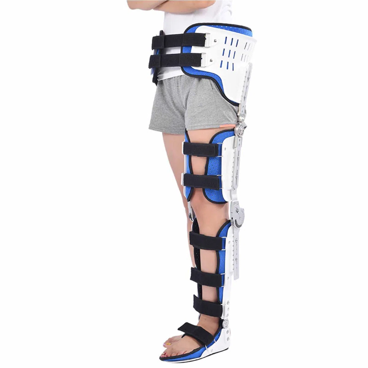 Orthèse postopératoire de hanche, cheville et pied avec charnières, correcteur stabilisateur de hanche avec charnières, orthèse réglable pour cuisse, genou, cheville et pied, Left-Large