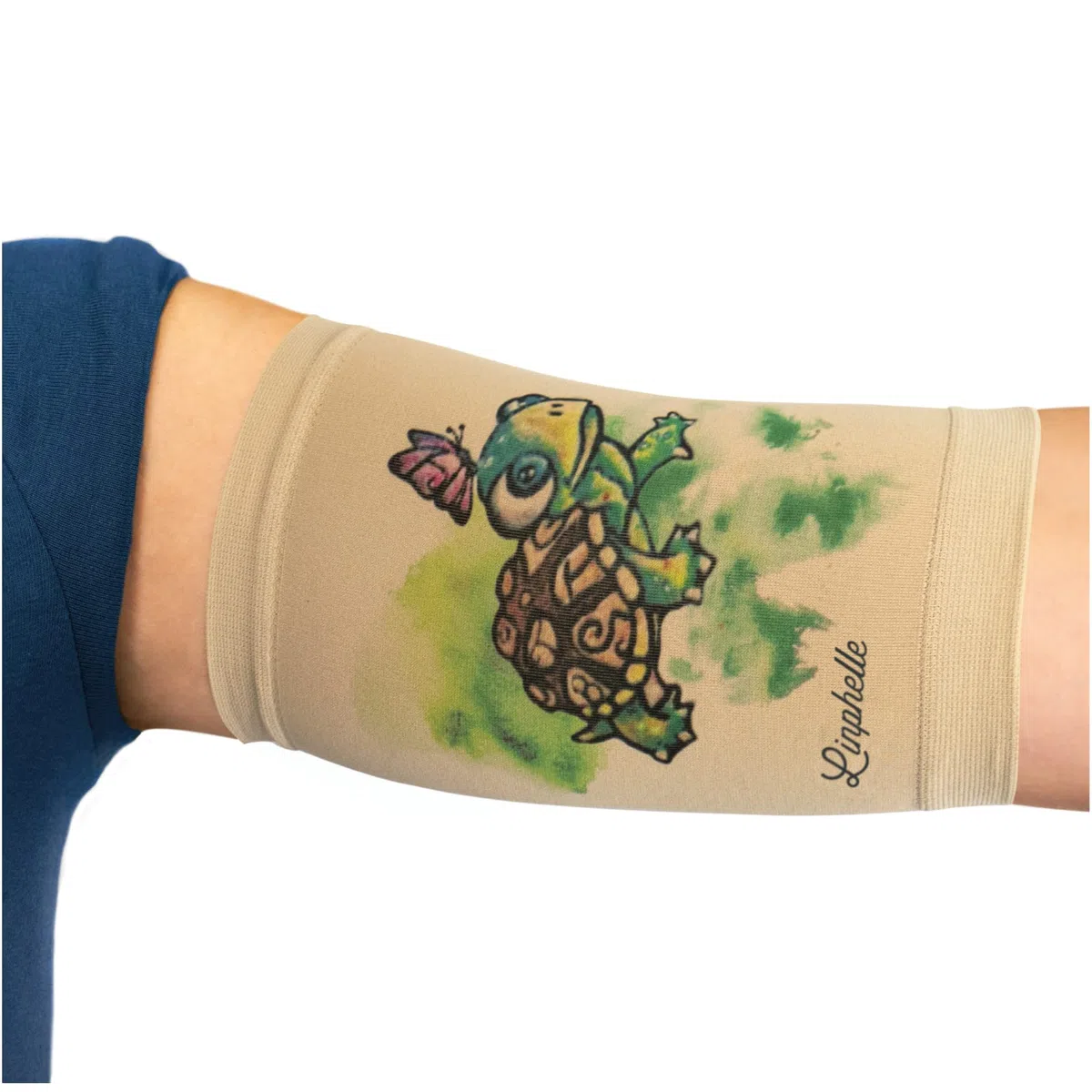 Manchon Bras en Microfibre pour Picc Line - Manchette Bras en tissu respirant et design, idéal pour PICC, Glucometre pour glycémie, Tatouage ou Blessures, Tortue, Taille 3