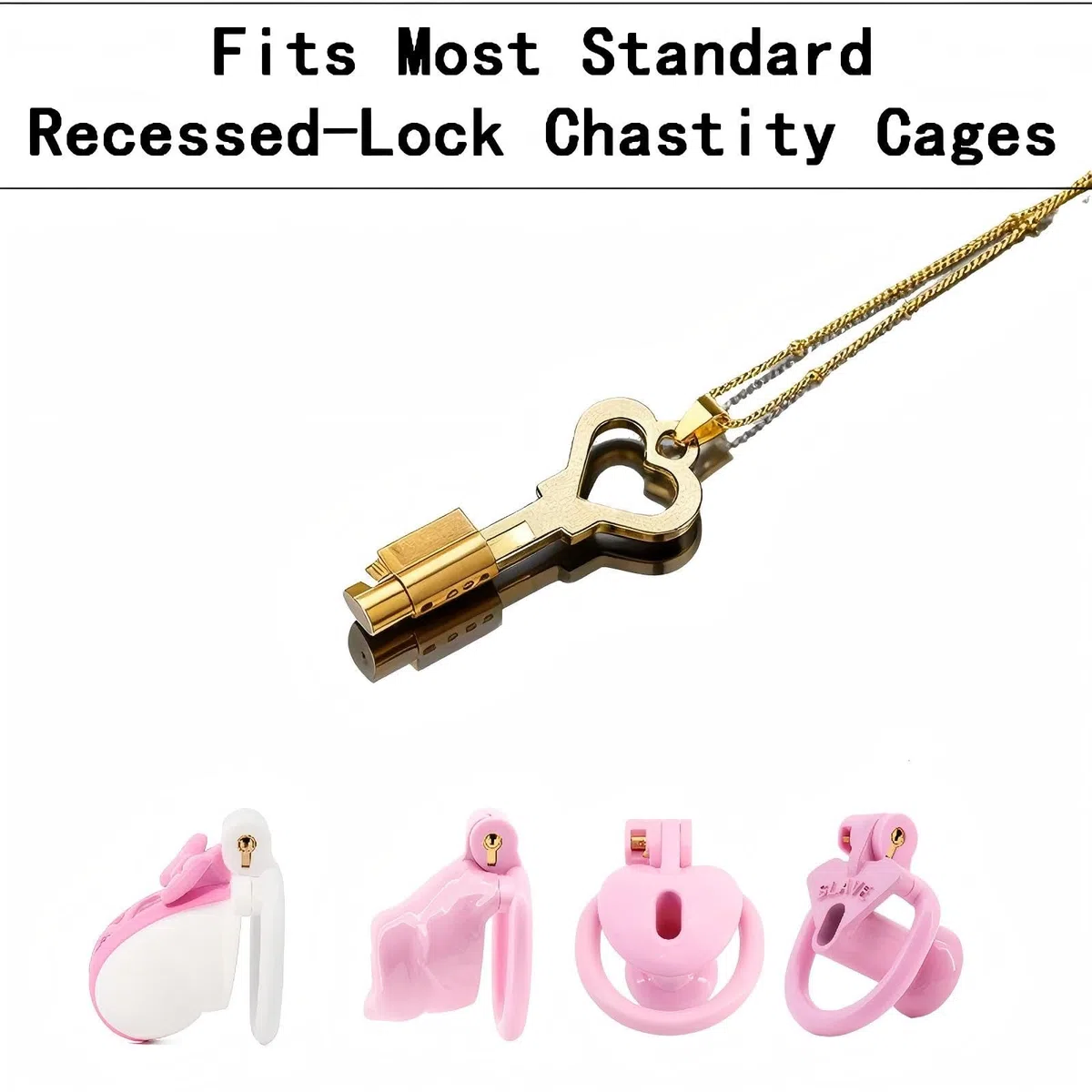 SeLgurFos Clé de Cage de Chasteté Dorée en Forme de Cœur avec Collier de 50 cm - Accessoire Étanche à Cadenas Métallique pour Hommes, Femmes et Couples - Compacte & Durable (V2)