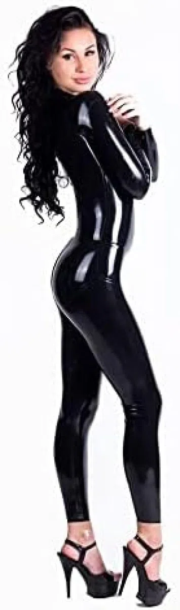 Combinaison Catsuit En Latex, Fermeture Éclair, Entrejambe Ouvert, Body Moulant, Salopette Pour Femmes,Noir,L