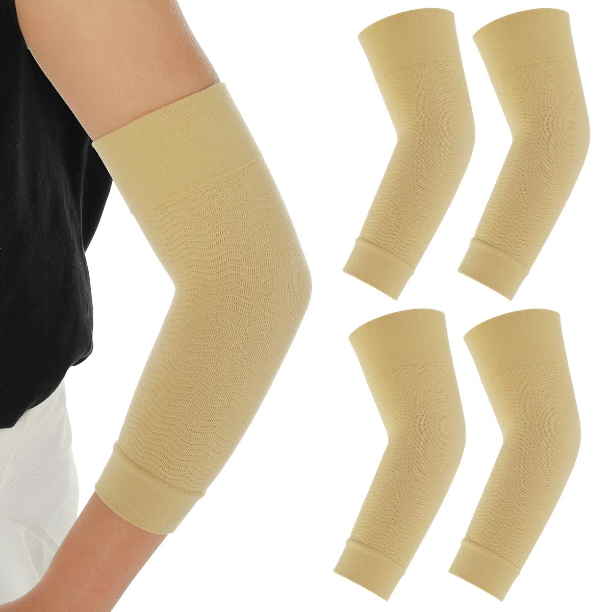 ASTER Lot de 2 paires de manchons de compression pour le travail, le volley-ball, les lymphœdèmes, les varices, les gonflements, les blessures au bras, le sport