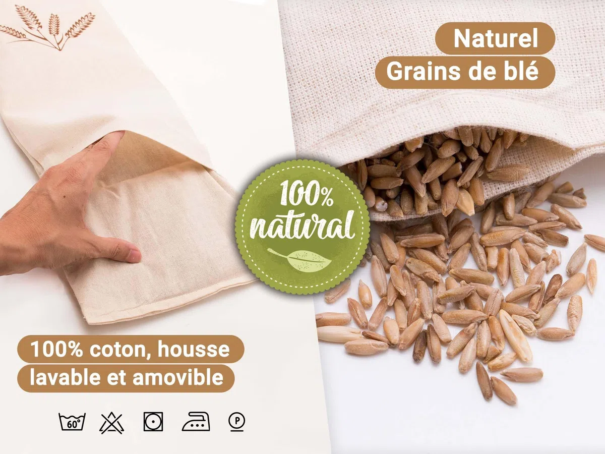 ZOLLNER Coussin en grains grand - coussin chauffant adapté au micro-ondes - contre les tensions de la nuque et des épaules - grains de blé naturels - housse amovible et lavable - 20x53 cm