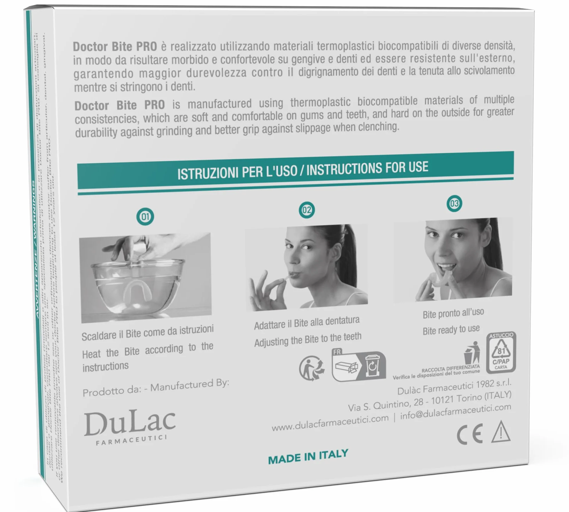 Dulàc - Gouttière Dentaire contre le Bruxisme, Dispositif Médical CE Moulable Pour Empêcher le Grincement des Dents la Nuit, pour Hommes, Femmes et Enfants à partir de 12 Ans - Doctor Bite Pro