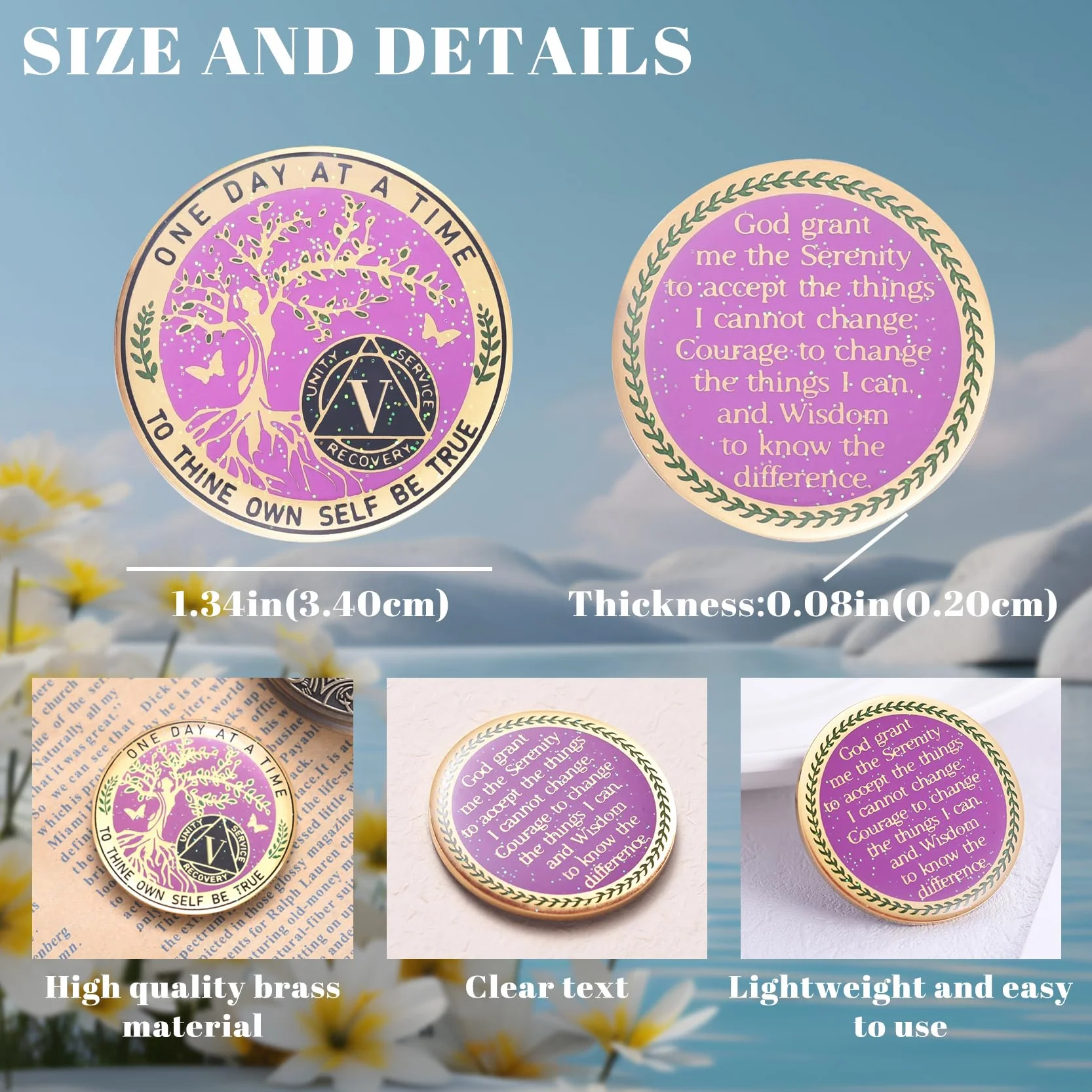 LParkin Pièce de sobriété de 5 ans, pièce de sobriété arbre de vie, pièce AA inspirante, cadeau de sobriété pour femme, jeton d'anniversaire de sobriété, médaillon des alcooliques anonymes