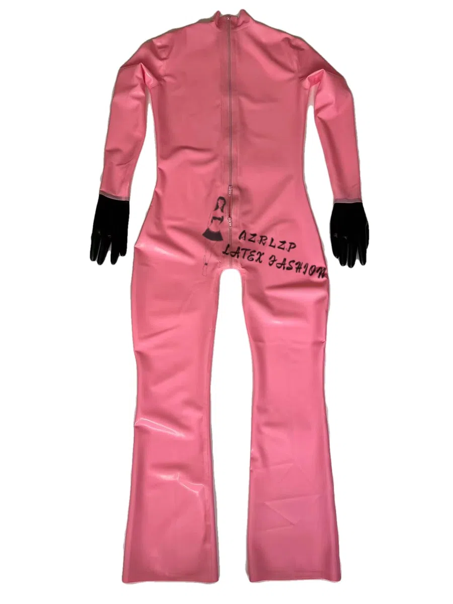 Combinaison Catsuit en Latex rose Sexy, vêtements moulants en caoutchouc pour combinaison fétichiste pour femmes