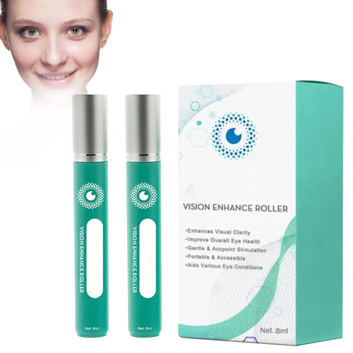 Vision Enhance Roller, Lot de 2 rouleaux de massage pour les yeux fatigués, gonflements et cernes, soulage la fatigue oculaire et améliore la clarté visuelle