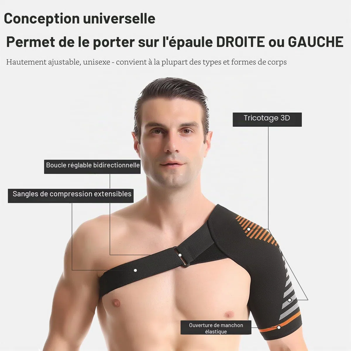 Jorun Epauliere Tendinite Epaule pour Hommes & Femme - Réglable Attelle Epaule pour Tendinite Epaule,Luxation et Blessure Articulaire(Couleur Orange,L/XL)