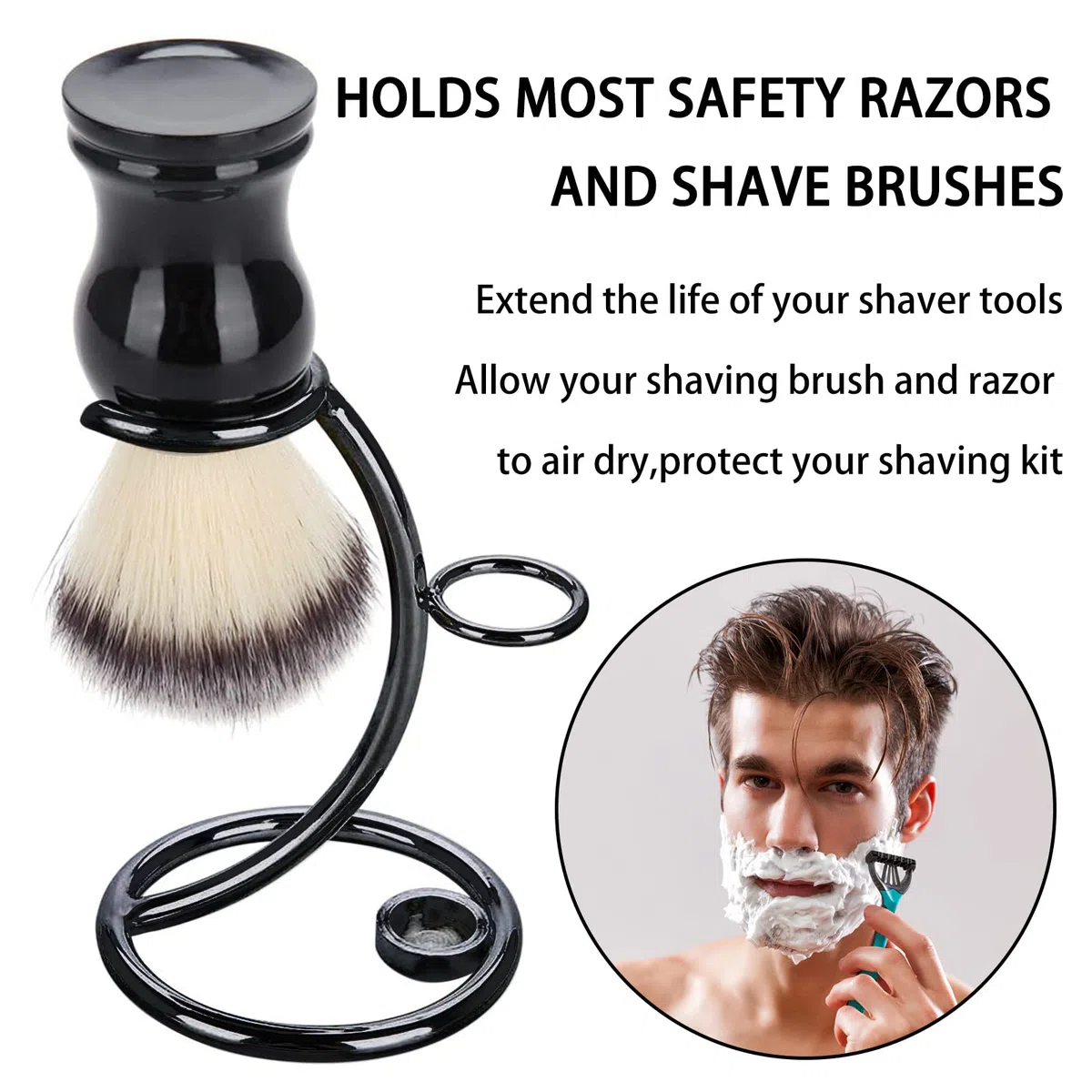 Support de Rasage Universel pour Rasoir et Blaireau, Porte-Brosse en Métal, Professionnel pour Hommes (Noir)