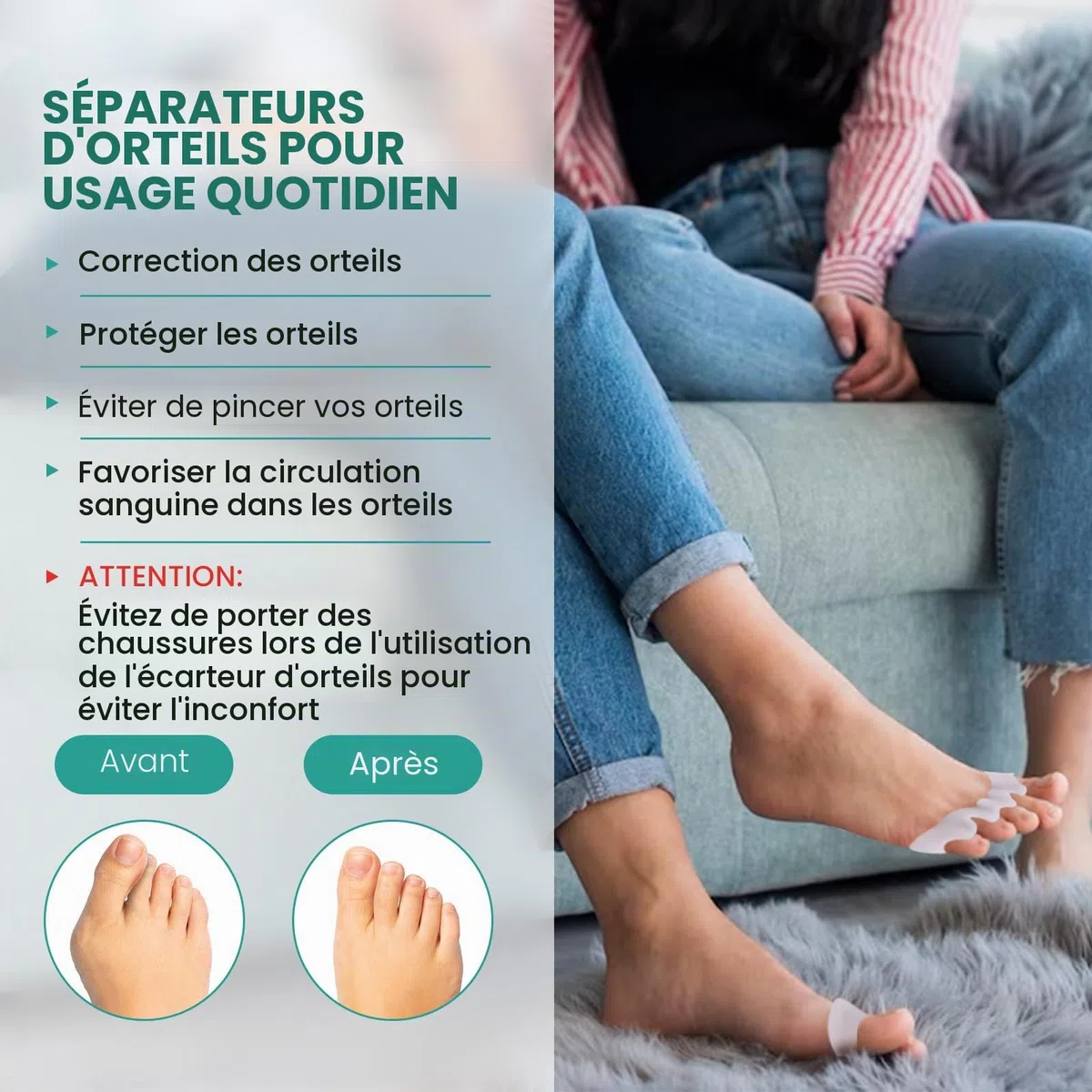 Welnove Séparateurs d'orteils pour corriger les orteils - 8 paquets d'écarteurs d'orteils en silicone pour les pieds des hommes et des femmes (transparent)