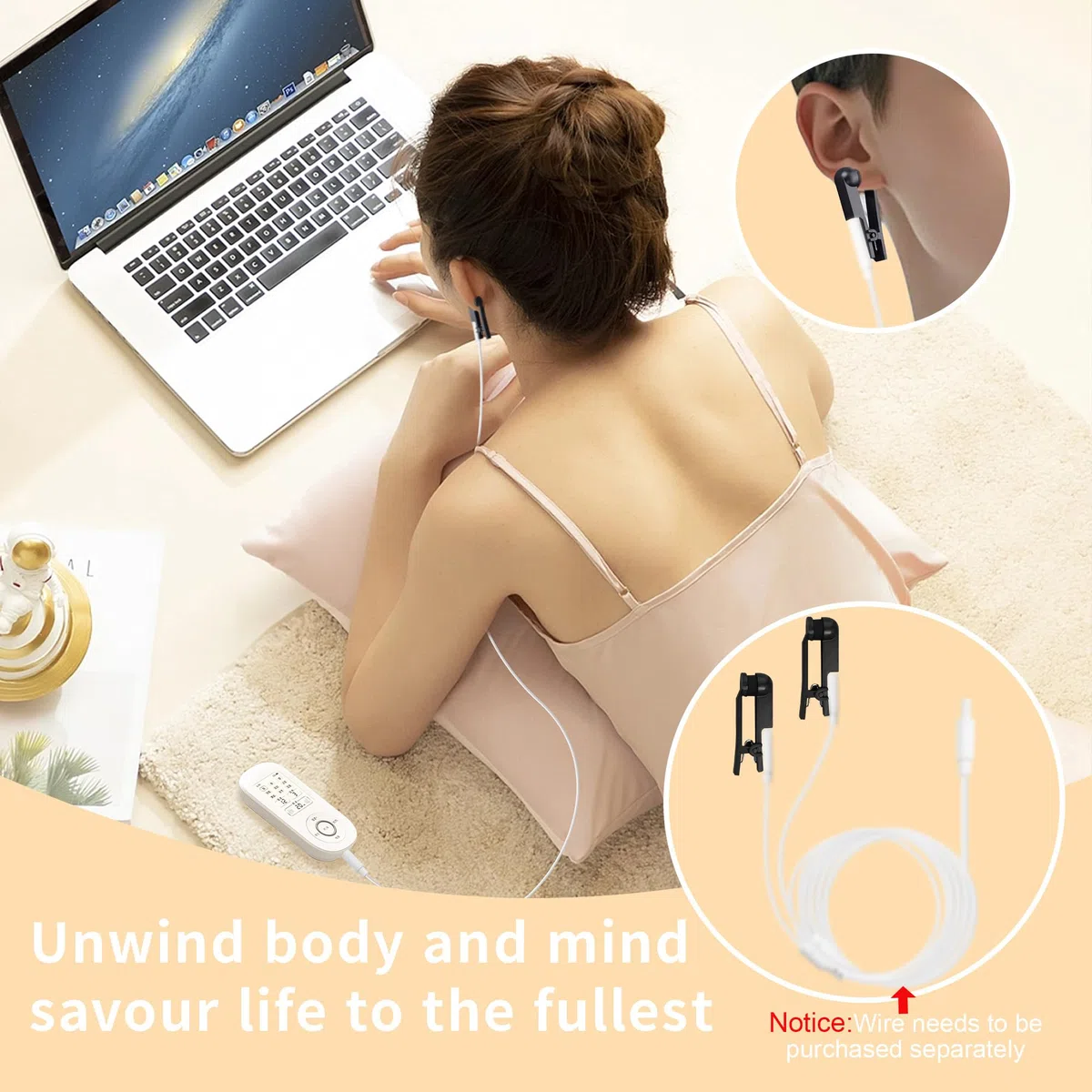 Lot de 4 électrodes à clip pour oreille en silicone avec connecteur universel à broche de 2,0 mm pour améliorer le sommeil, la récupération musculaire et la relaxation (Noir simple face)