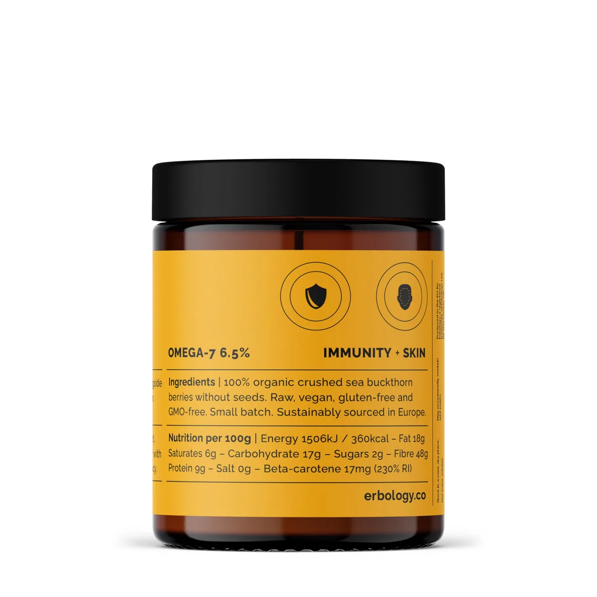 100% Poudre d'Argousier Bio 35 g - Sans Pépins, Plus Précieux - Riche en Oméga-7, Vitamine C et Bêta-carotène - Directement de la Ferme - Crue, Végétalienne et Sans Gluten