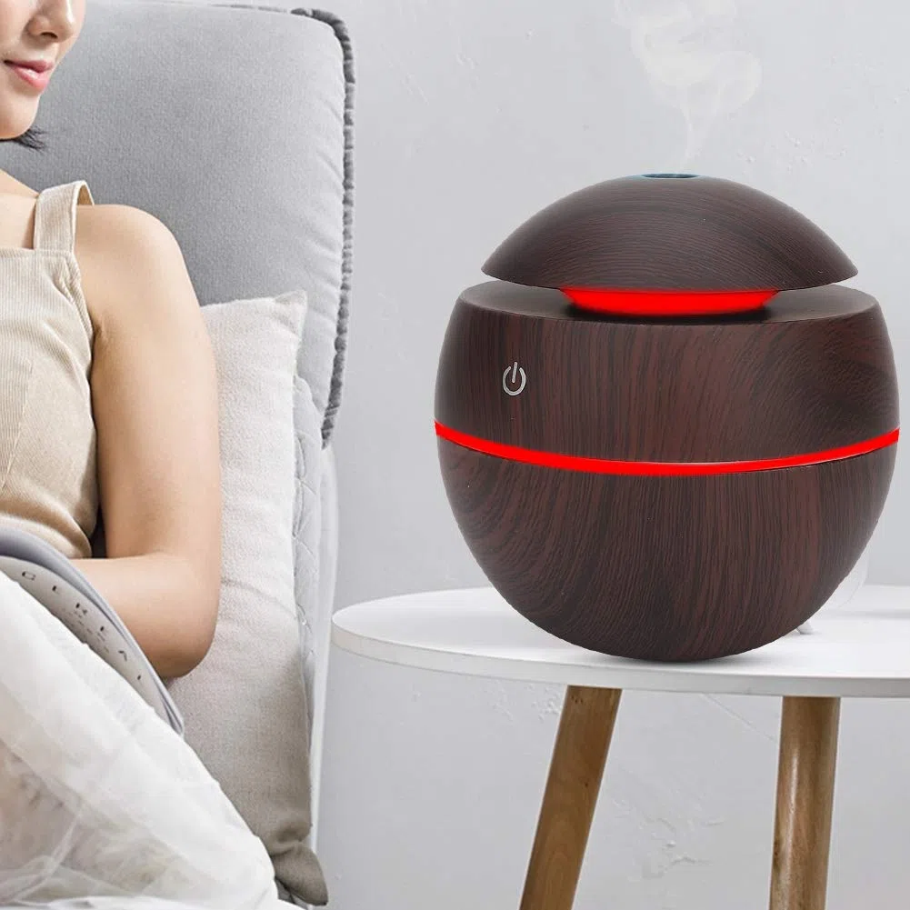 Diffuseur d'huile, Portable Round Shape Ball USB Rechargeable Diffuser Humidifier Air Purifier, Diffuseur électrique pour la Maison(Grain de Bois foncé)