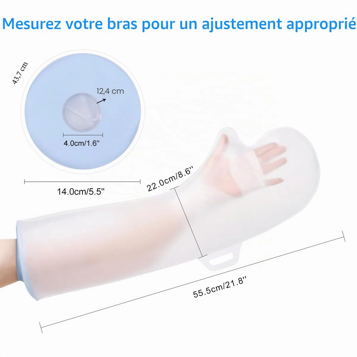 Fasola Protège Plâtre Bras pour Douche et Piscine, Protection Etanche pour Platre Bras Adulte, Réutilisable Sac de Protection Bras Platre, Maintenir le Bandage au Sec