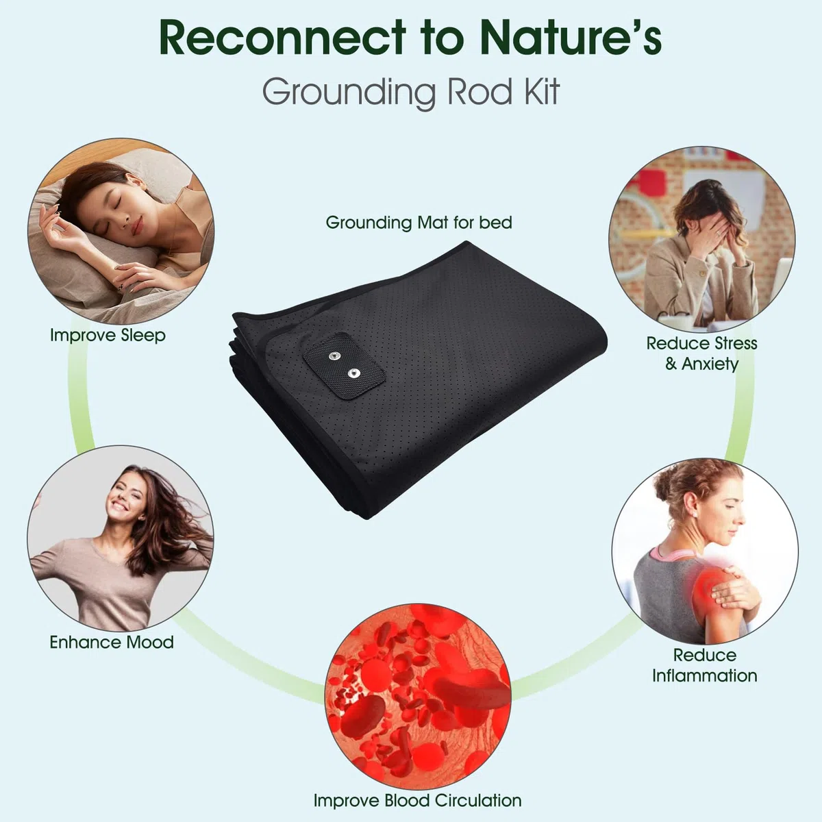Housse de matelas de mise à la terre pour lit avec kit de mise à la terre en cuivre, tapis de sommeil universel, reconnexion à la terre contre les champs électromagnétiques, améliore l'énergie, aide