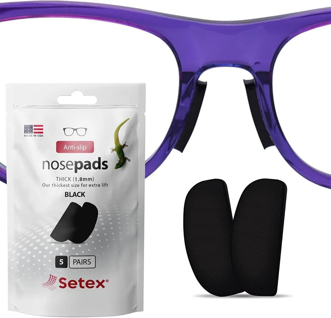 Setex Gecko Grip Plaquettes de Nez Antidérapantes Pour Lunettes, Epaisseur 1,8 mm (5 paires noires), 2500 Fibres Microstructurées Innovantes Par Plaquette, 1,8 mm x 7 mm x 16 mm