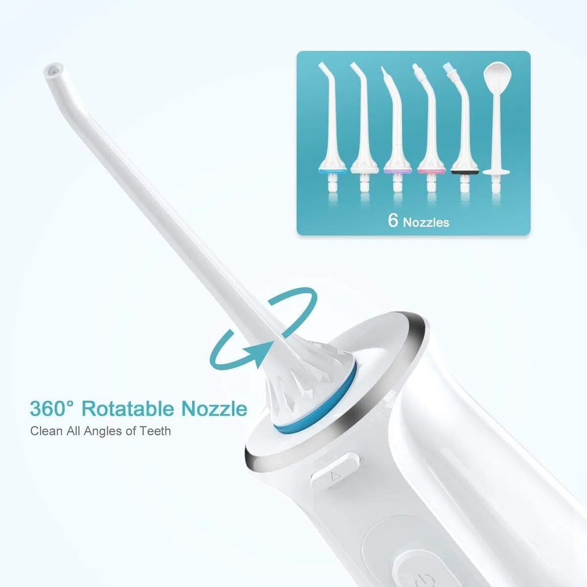 Irrigateur buccal dentaire portable avec 3 modes, 6 embouts de jet remplaçables, nettoyeur de dents étanche rechargeable pour la maison et les voyages -Réservoir amovible de 300 ml (couleur : noir