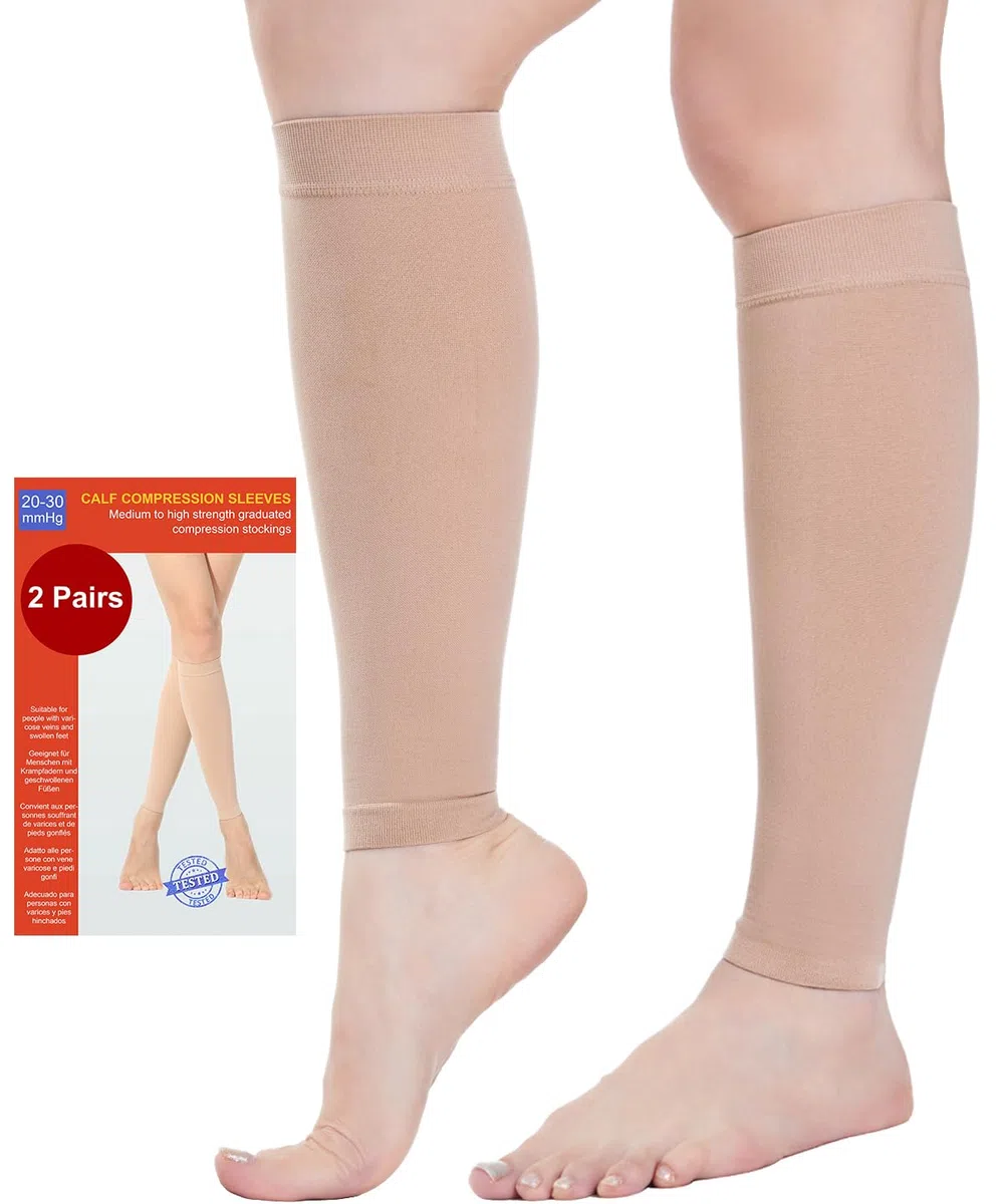 2 Paires Medicale Bas de Contention Femme et Homme 20-30mmhg Classe 2, Mollets Chaussettes de Contention pour Les varices, l'œdème, Vol de Voyage