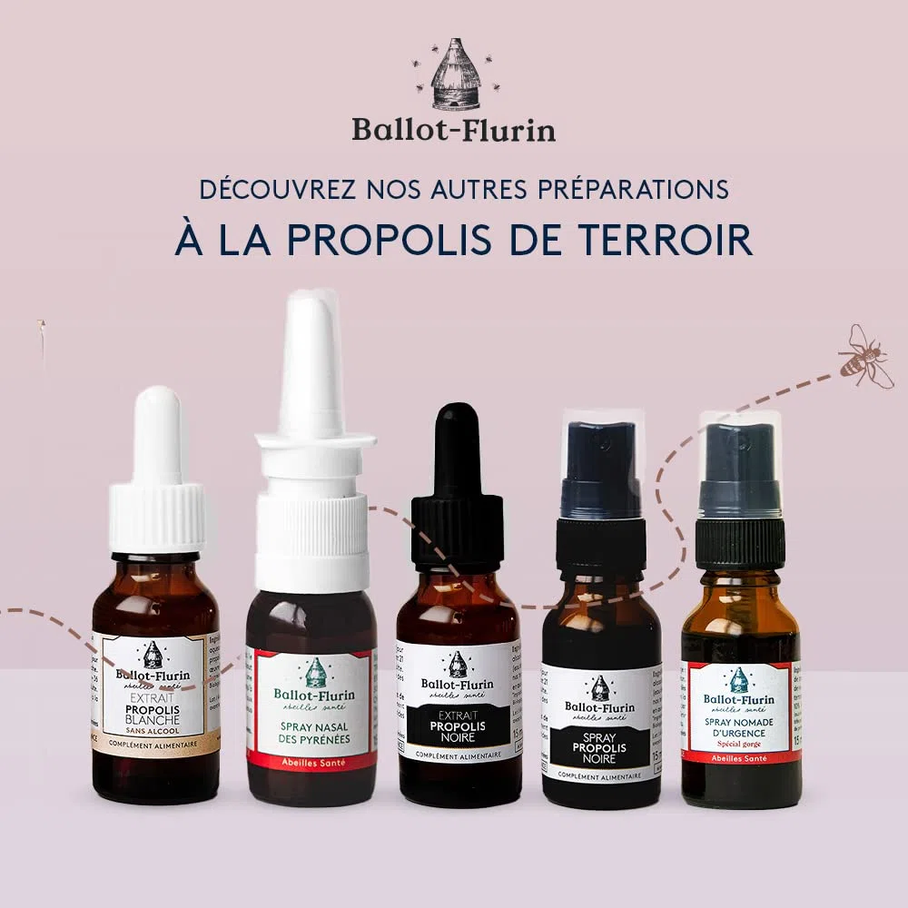 Ballot-Flurin - Spray Propolis Noire - MULTIFONCTIONS : défenses organismes, sensibilité de saisons, bouche, peau -Fabriqué en France - Apiculture Douce - Certifié bio - 15 ml