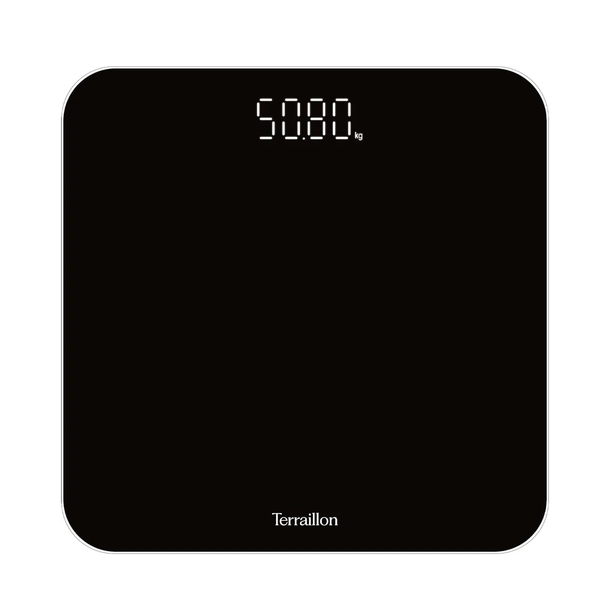 TERRAILLON - Balance Pese personne, Pese personnes électronique Ultra plat 26cm x 26cm, Confort de lecture avec un son grand écran Magic LED, Pesée Jusqu'à 180Kg avec une Précision à 100g, TSQUARE