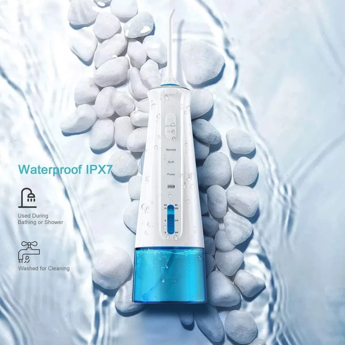 Irrigateur buccal dentaire portable avec 3 modes, 6 embouts de jet remplaçables, nettoyeur de dents étanche rechargeable pour la maison et les voyages -Réservoir amovible de 300 ml (couleur : noir