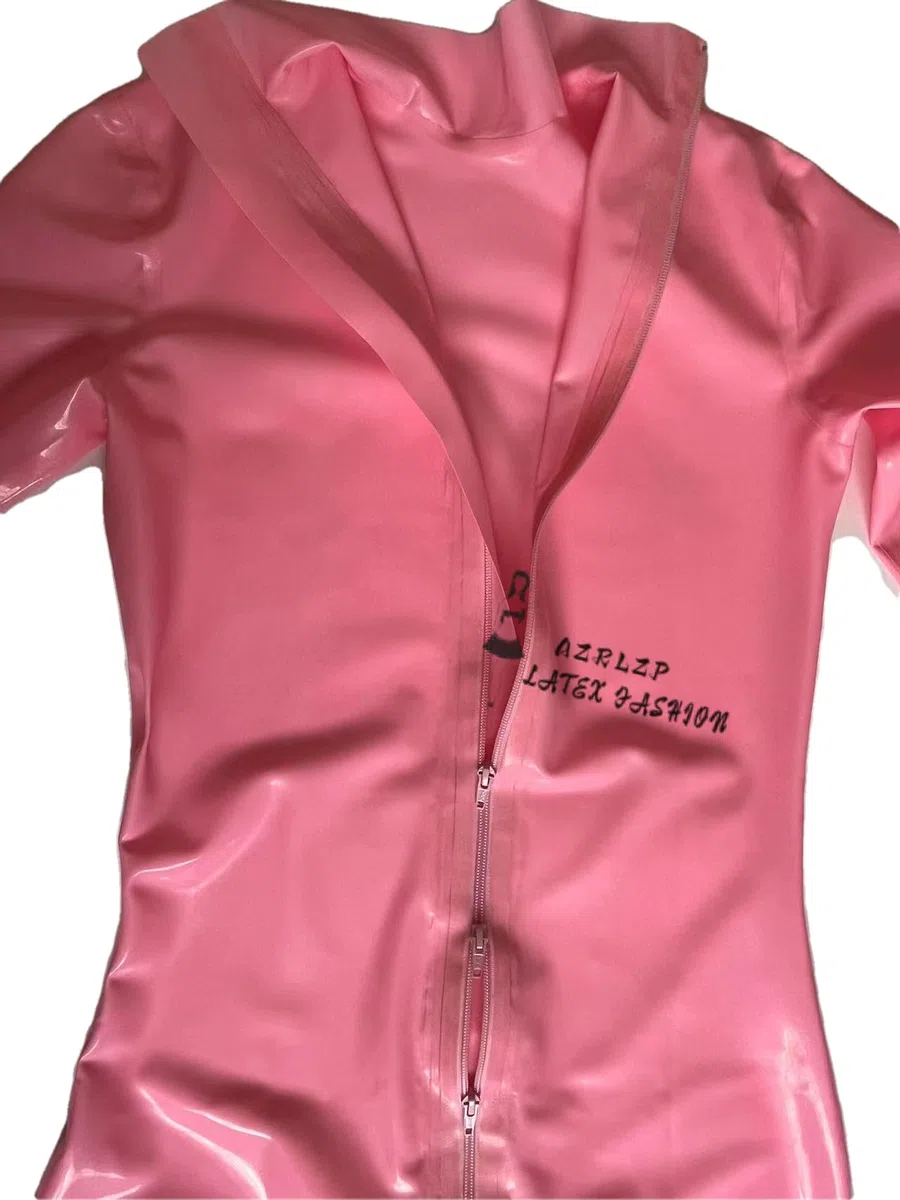 Combinaison Catsuit en Latex rose Sexy, vêtements moulants en caoutchouc pour combinaison fétichiste pour femmes