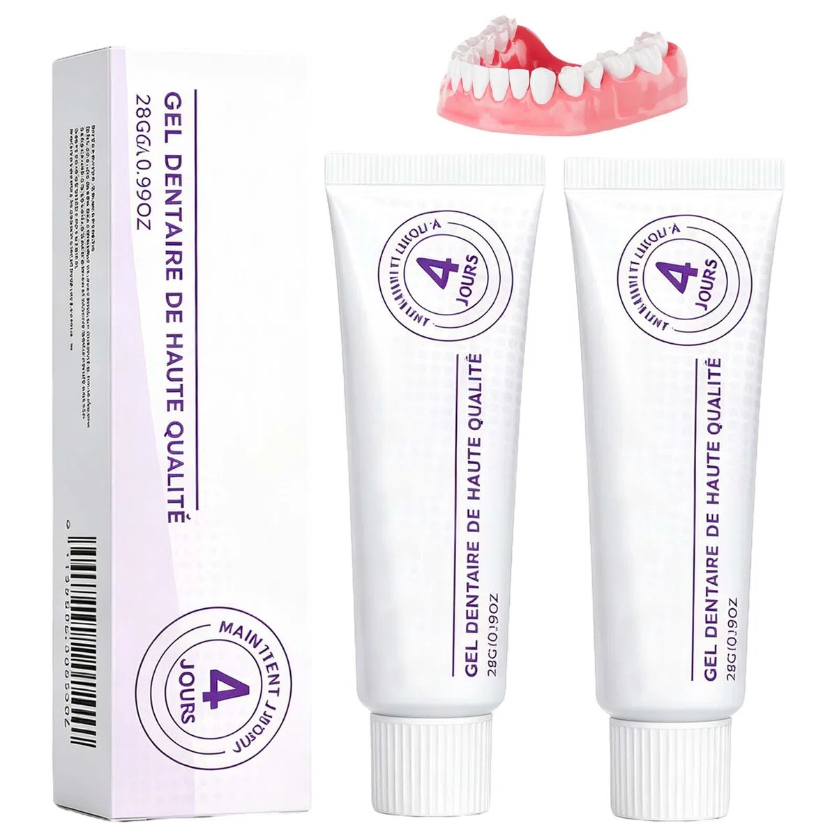 2 Pièces Colle Dentaire Extra Forte à Fixation Longue Durée, Douces Fiables, Crème Adhésive pour Prothèses Faciles à Utiliser et à Fixation Sûre, pour Prothèses Complètes et Partielles