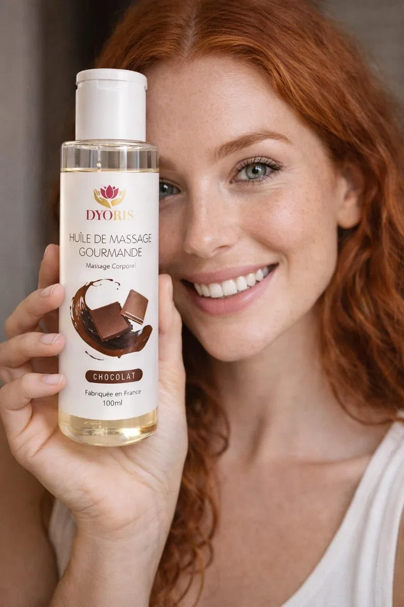 Huile de Massage Couple Sexuel Chocolat 100ml – Huile Corporelle Comestible Erotique et Sensuelle – Texture Hydratante, Fluide, Relaxante, Fabriquée en France