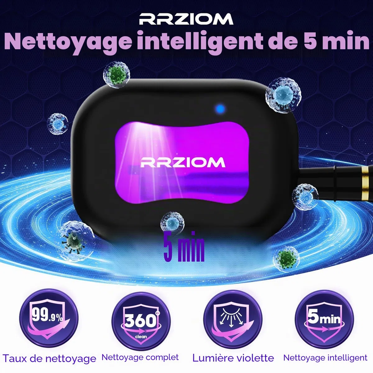 Stérilisateur Brosse à Dents UV, RRZIOM Brosse a Dent Désinfectant Rechargeable pour Les Voyages et La Maison, Toothbrush Sanitizer pour Toutes Les Porte Brosse à Dents Electrique & Manuelle (Noir)