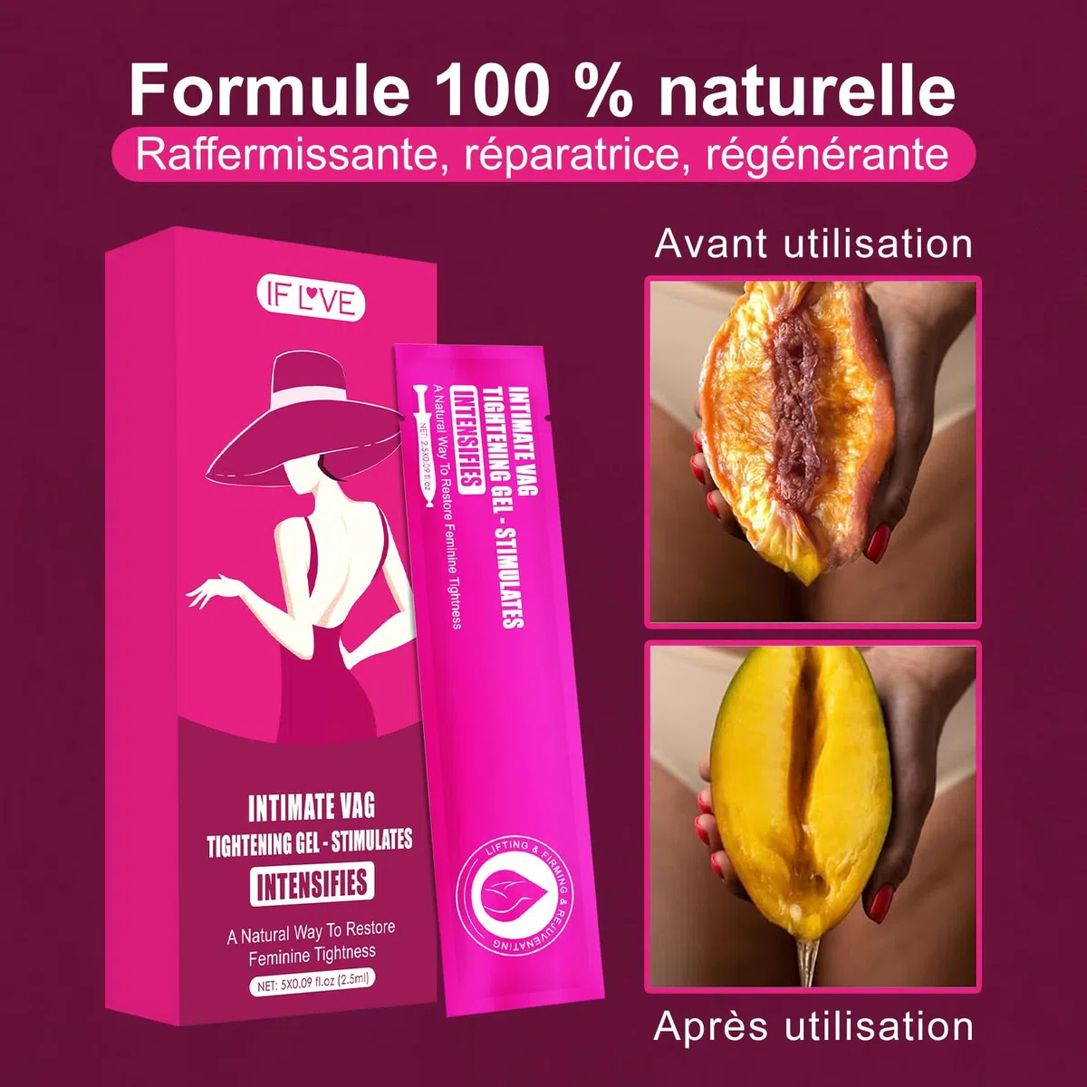 Gel raffermissant intime - Un gel raffermissant intime naturellement formulé qui améliore l'élasticité du vagin et restaure le confort et la fermeté de la zone intime - 5PCS